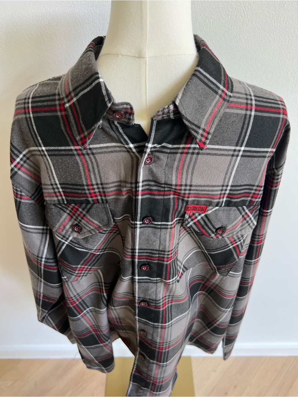 Dixxon Heritage Flannel Shirt Mens Large L Gray Black Red Plaid D-Tech Button